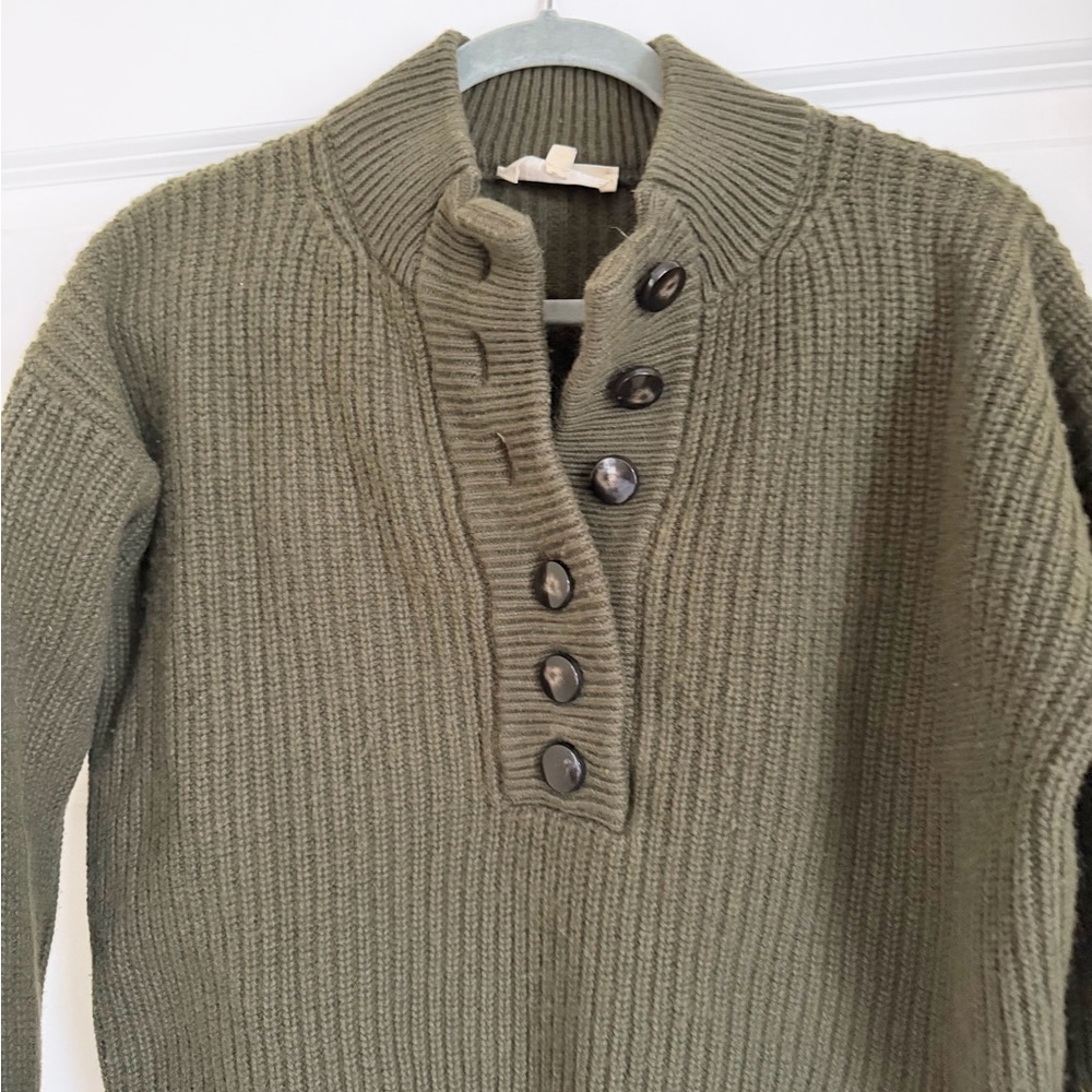 Sezane Lucas Sweater Ribbed Khaki Cotton Wool Sz S - Picture 3 of 11
